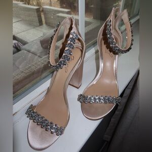 Jewel Badgley Mischka Pink Rhinestone Heels